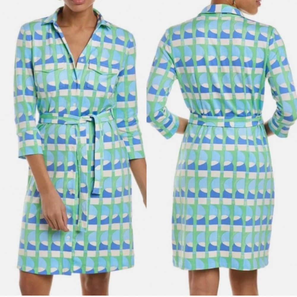 J. McLaughlin Blue and Green Geometric Dress